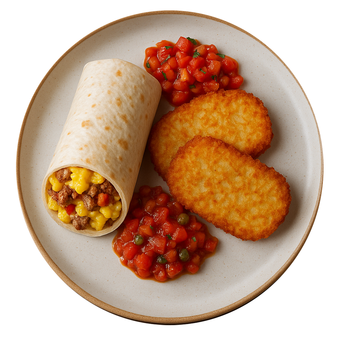 Breakfast Burrito, Hash Brown, Tomato Relish