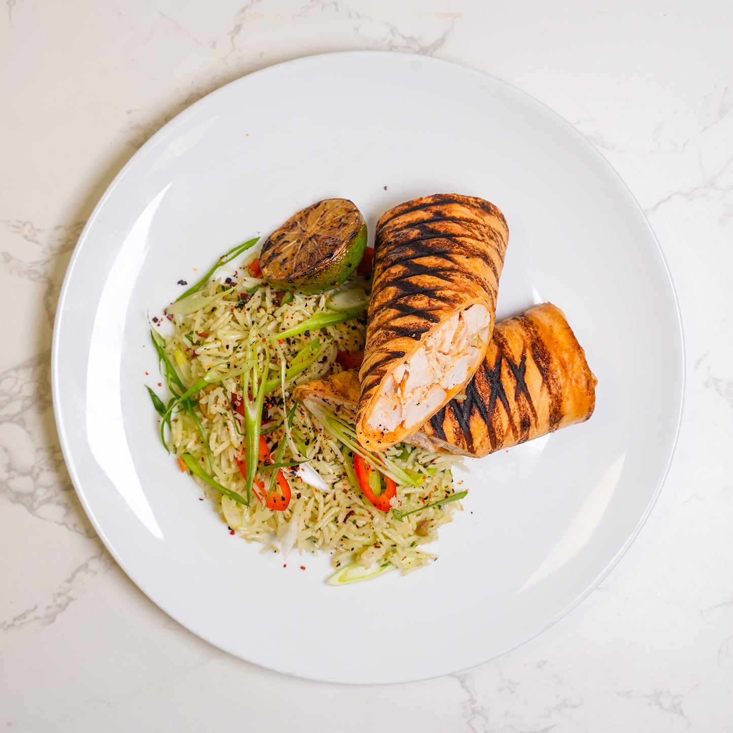 Honey & Garlic Chicken Wrap, Mediterranean Rice Salad