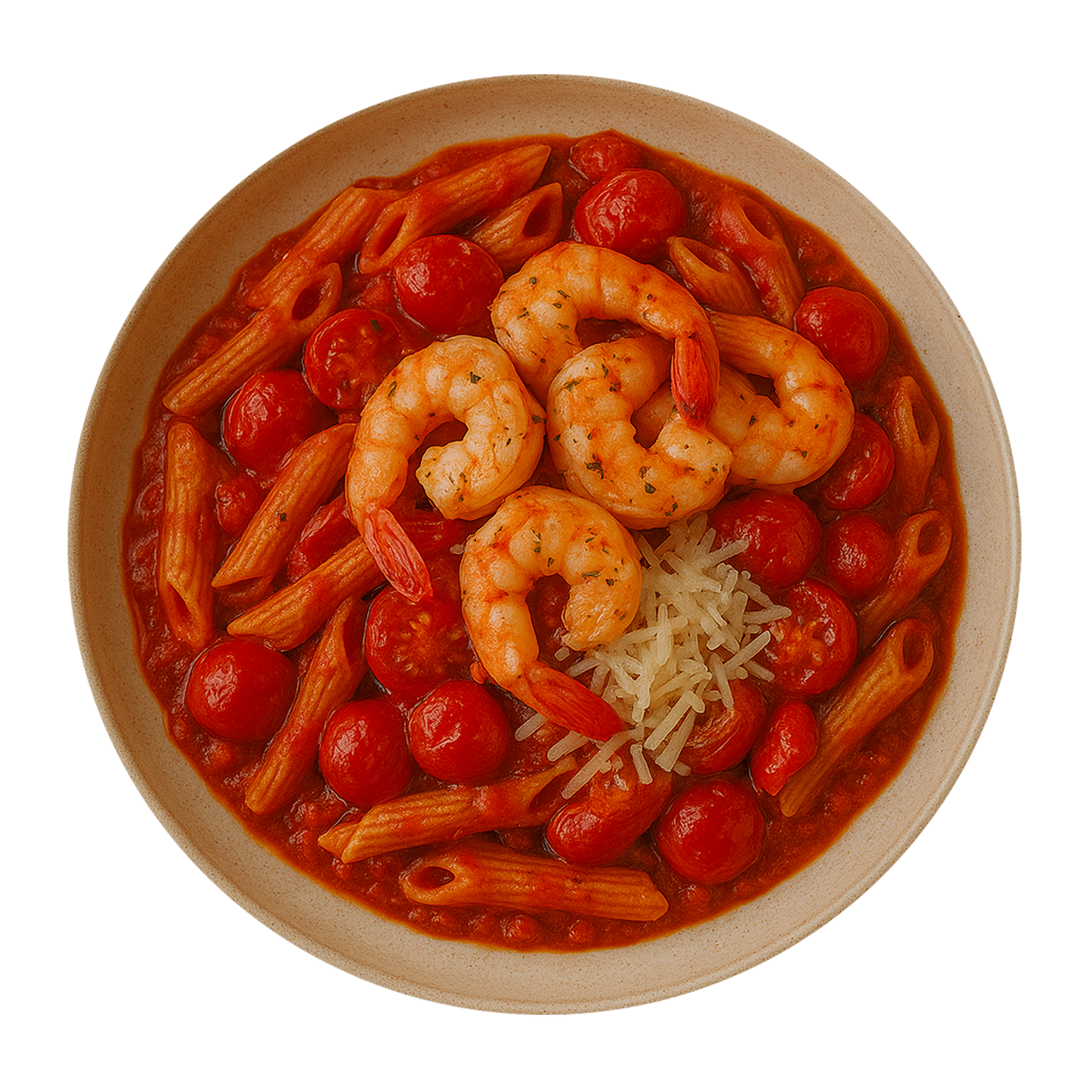 Garlic King Prawn Pasta, Roasted Cherry Tomatoes & Peppers, Romesco Sauce