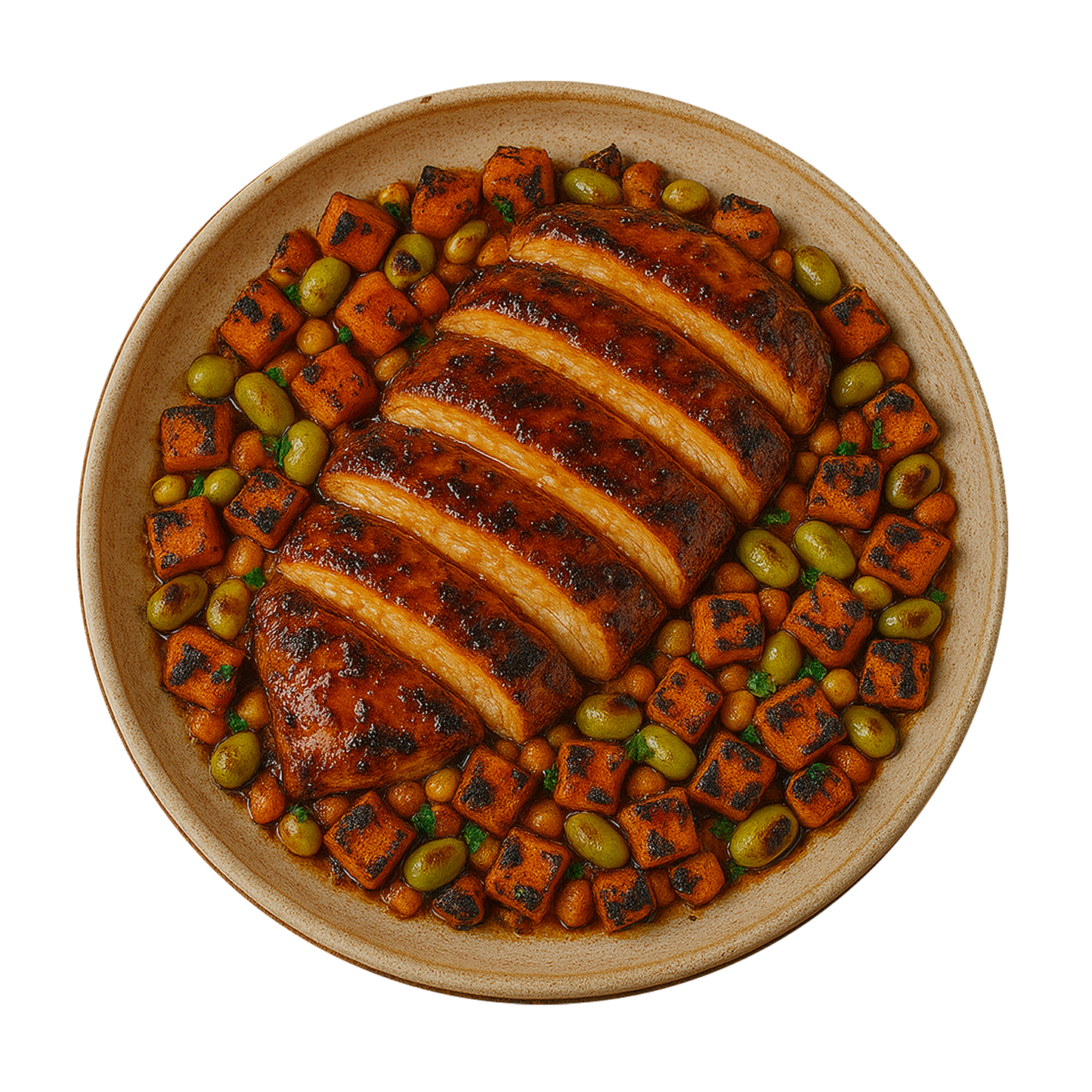 Honey & Mustard Thighs, Sweet Potato Succotash