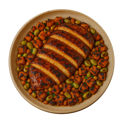 Honey & Mustard Thighs, Sweet Potato Succotash