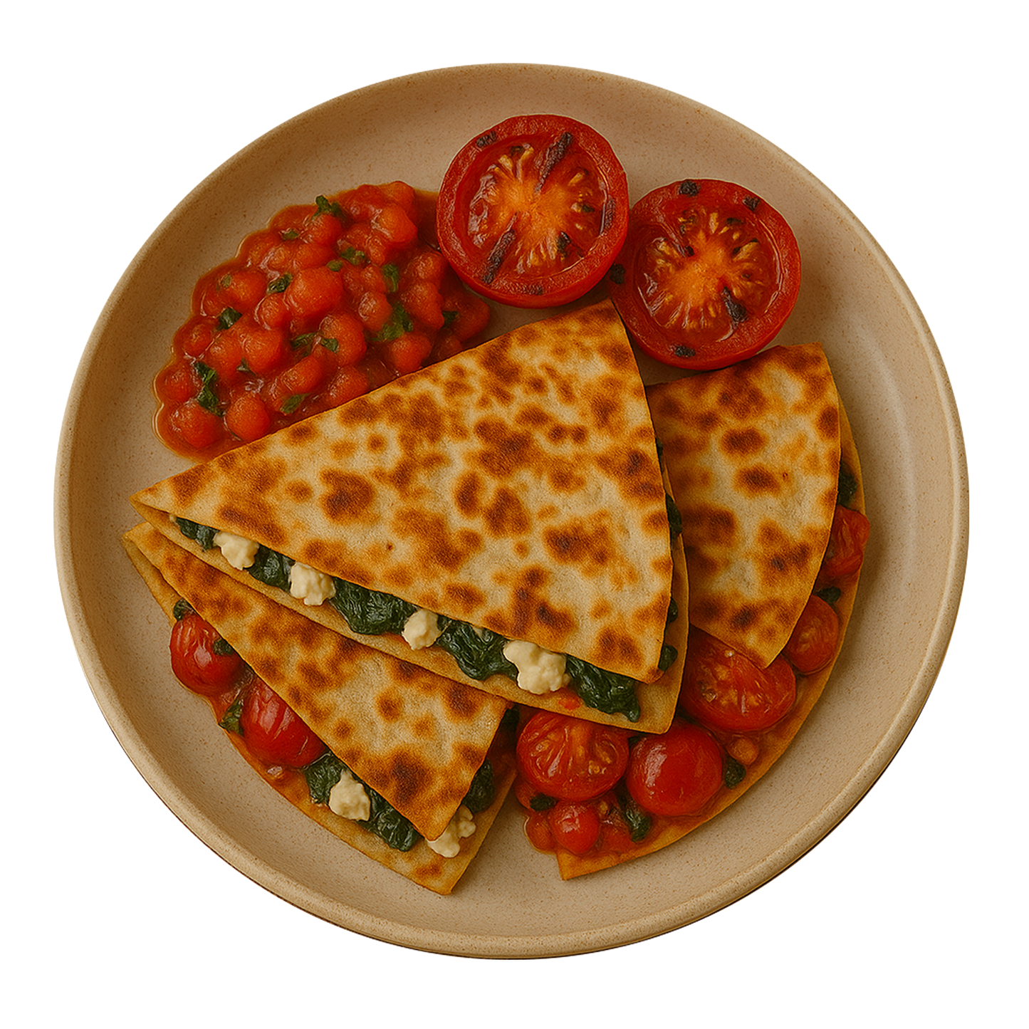 Feta & Spinach Quesadilla, Grilled Tomatoes, Chunky Tomato Salsa (KETO)