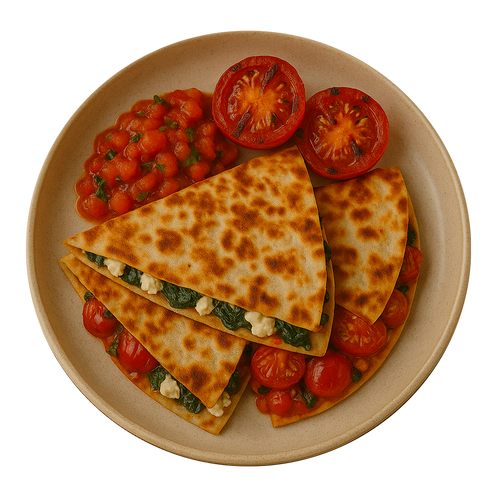 Feta & Spinach Quesadilla, Grilled Tomatoes, Chunky Tomato Salsa (KETO)