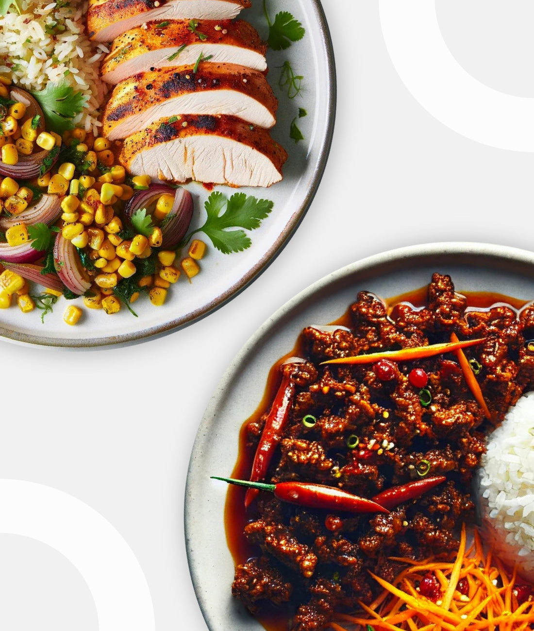 Two premium Bozu meal prep meals, high-protein and low-carb, ready to heat and eat in under 3 minutes, designed to support fitness, weight loss, muscle gain, and energy goals