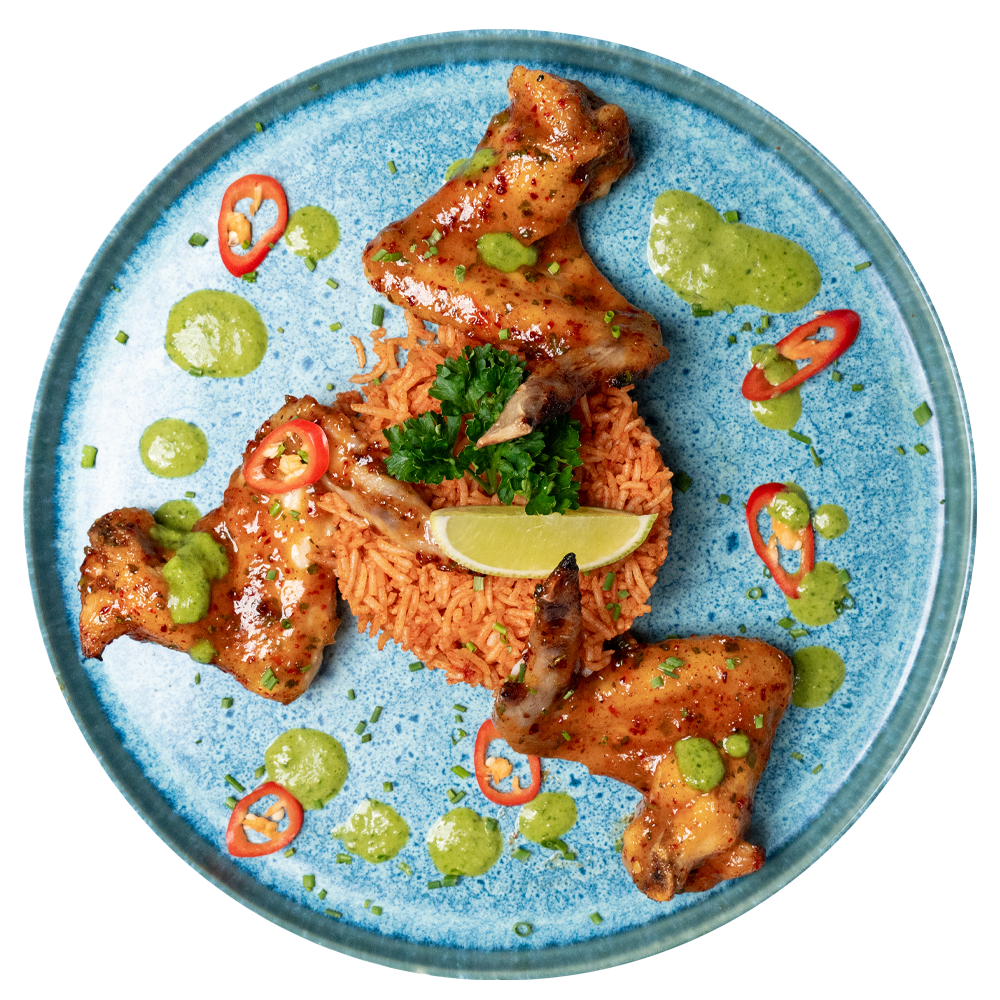 Bozu halal chicken meal with rice and fresh garnishes, high-protein and calorie-controlled for effective fat loss, delivered locally across Sutton.