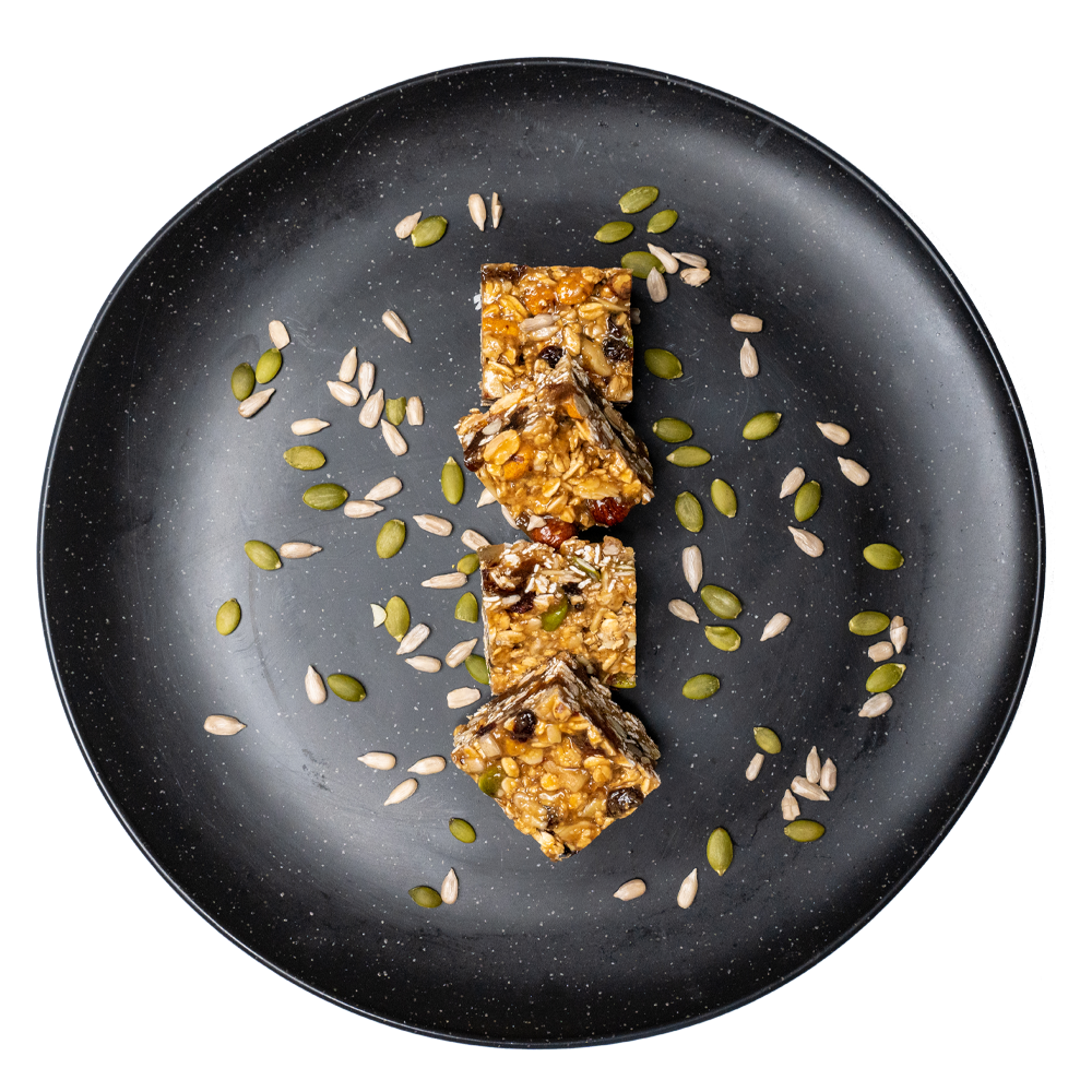 Portion controlled healthy snack bars with oats, seeds and dried fruit as part of a weight loss meal plan