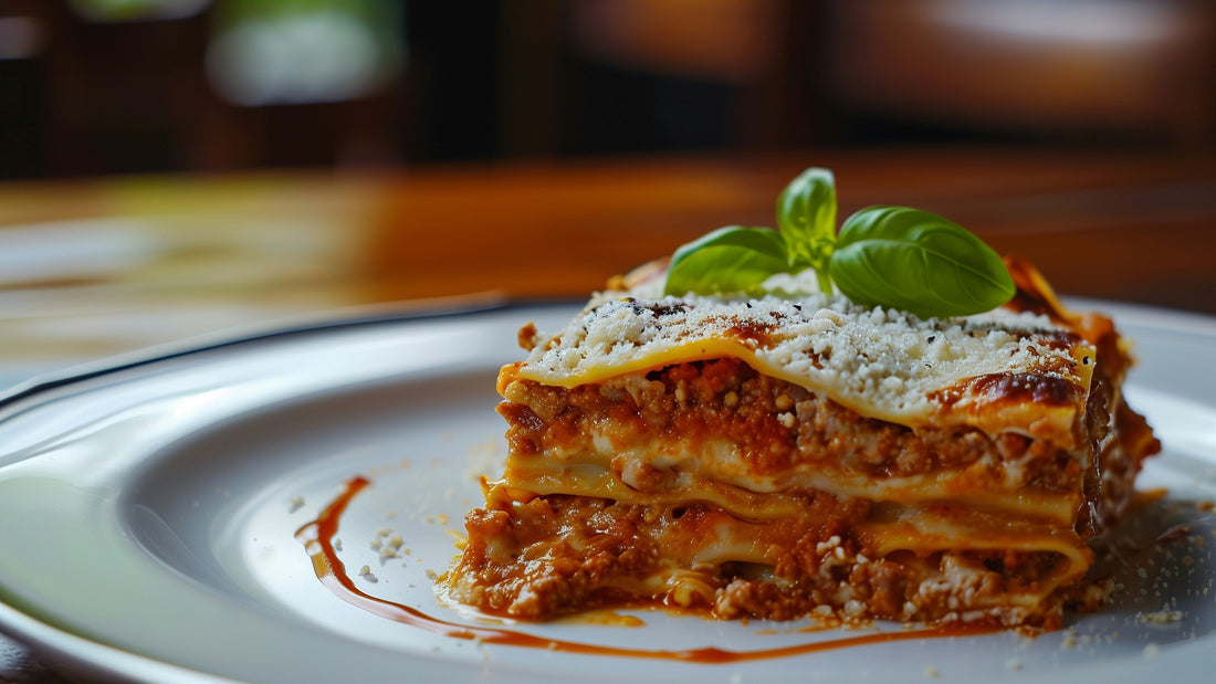 Fresh homemade halal beef lasagne made with Bozu’s farm-to-fork ingredients