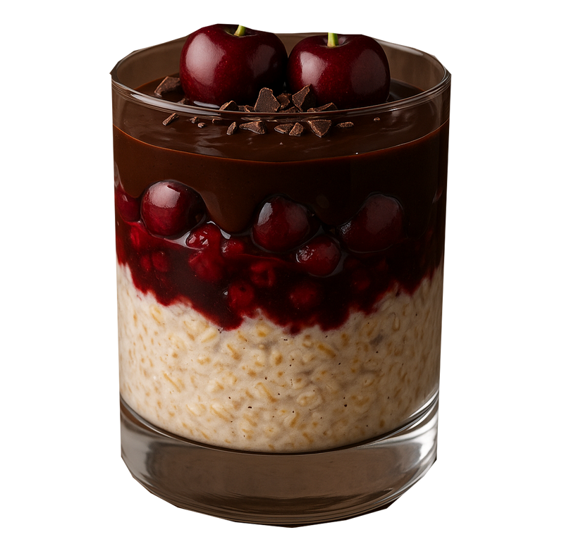 Black Forest, Protein Overnight Oats, Dark Chocolate Sauce