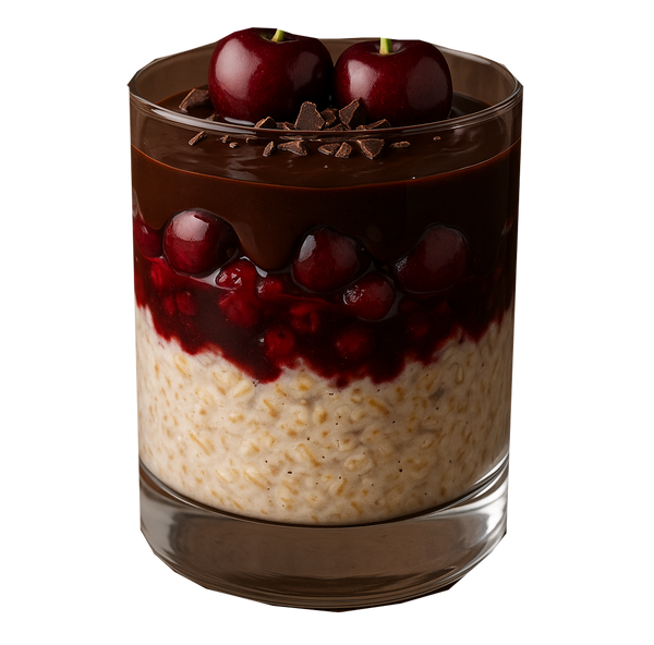 Black Forest, Protein Overnight Oats, Dark Chocolate Sauce
