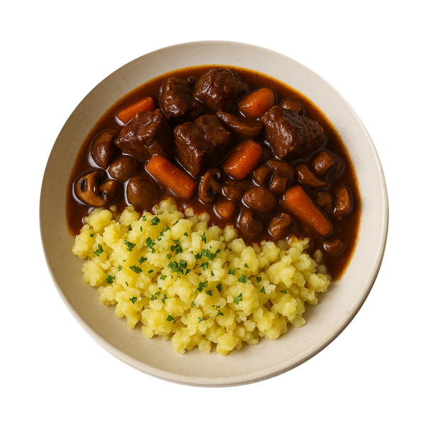 Traditional Braised Beef Casserole, Crushed New Potato