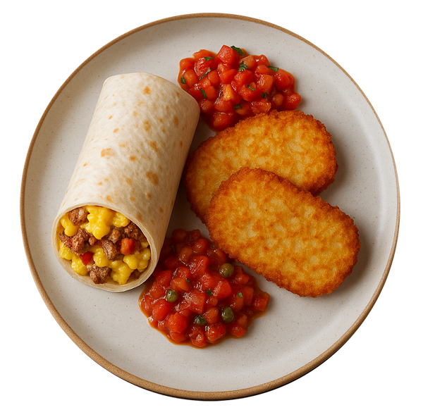 Breakfast Burrito, Hash Brown, Tomato Relish