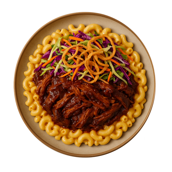 Hickory BBQ Pulled Brisket, 3 Cheese Macaroni, Cowboy Slaw & Crispy Onion