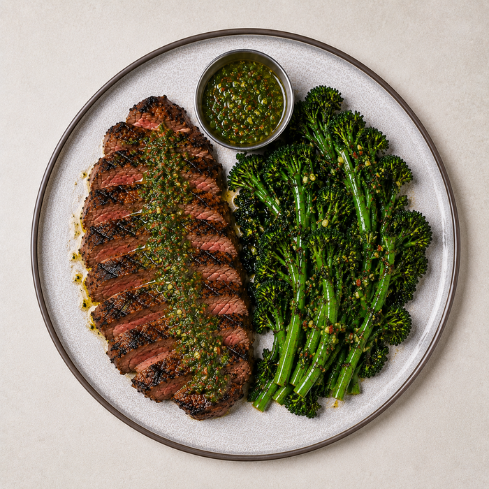 Grilled Rump Steak, Chimichurri Greens (KETO)