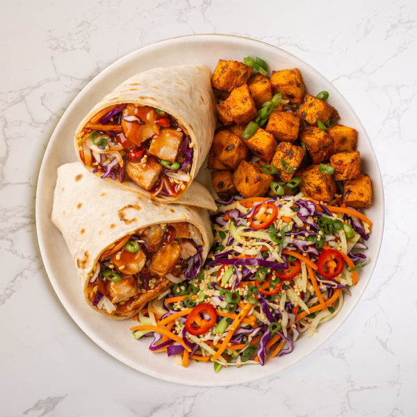 Sweet Chilli Chicken Wrap with Spicy Roasted Sweet Potato & Bozu Slaw