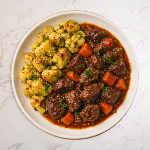 Traditional Braised Beef Casserole, Crushed New Potato