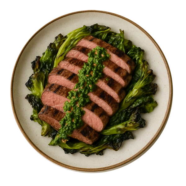 Grilled Rump Steak, Chimichurri Greens (KETO)
