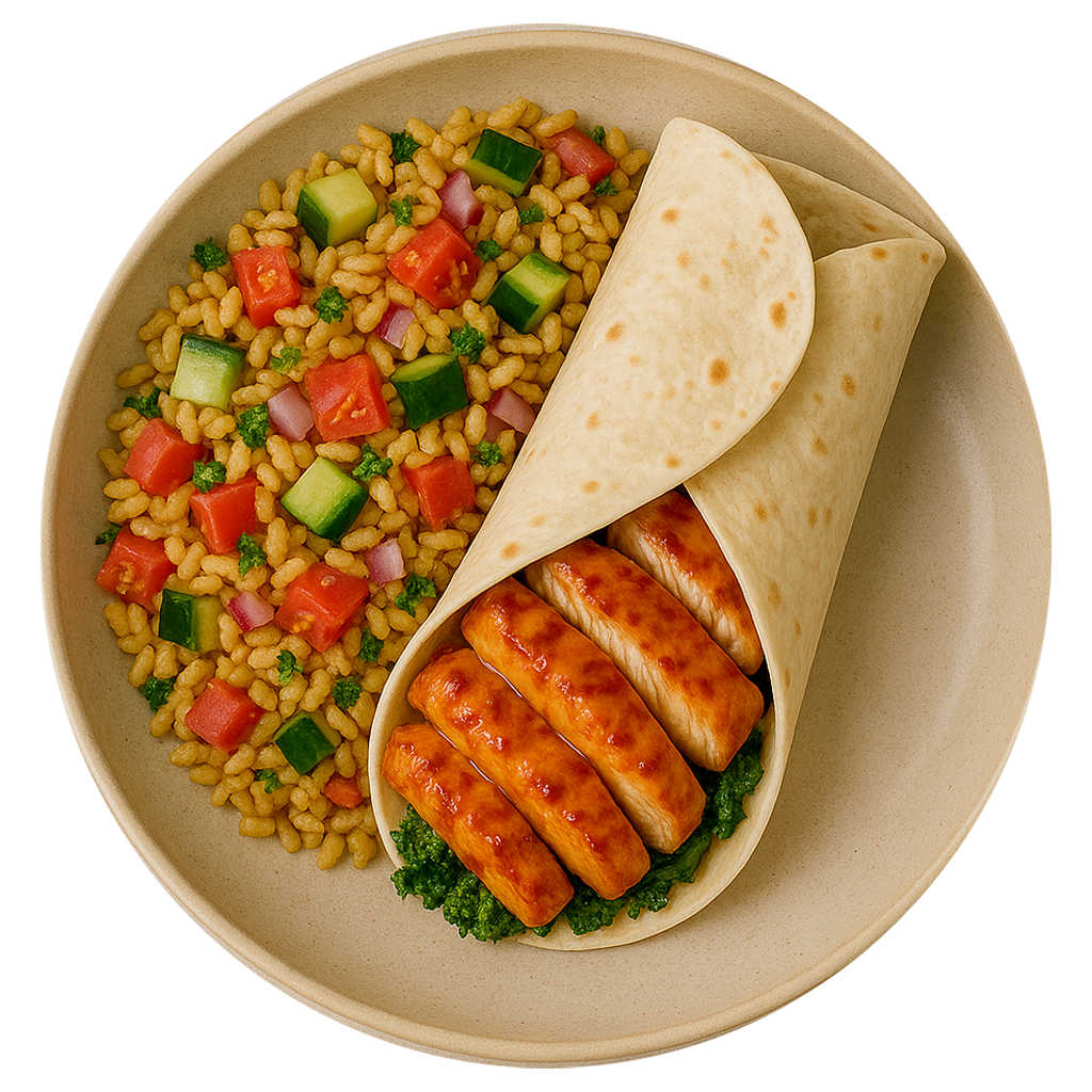 Honey & Garlic Chicken Wrap, Mediterranean Rice Salad