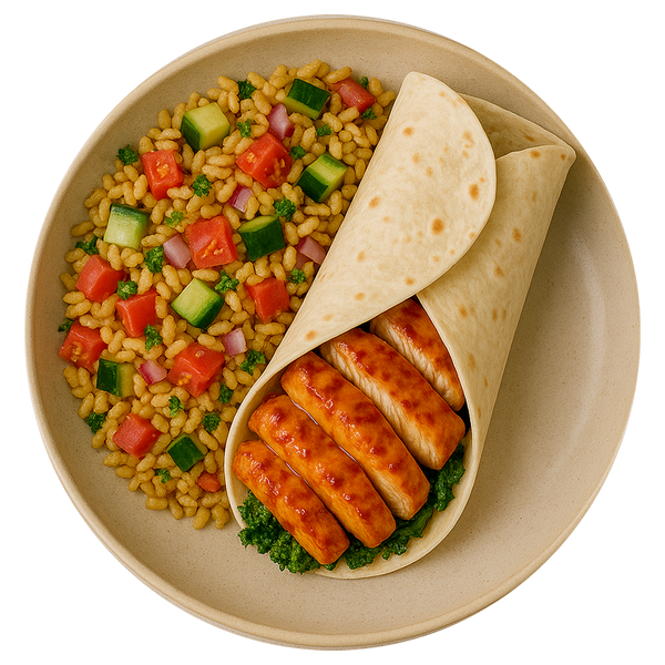 Honey & Garlic Chicken Wrap, Mediterranean Rice Salad