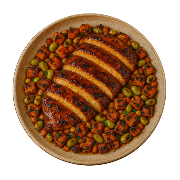 Honey & Mustard Thighs, Sweet Potato Succotash