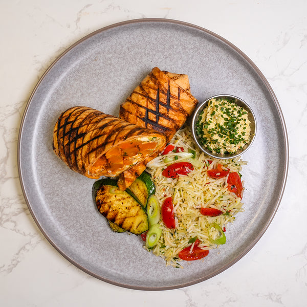 Honey Roasted Butternut Squash & Whipped Feta Cheese, Mediterranean Rice Salad