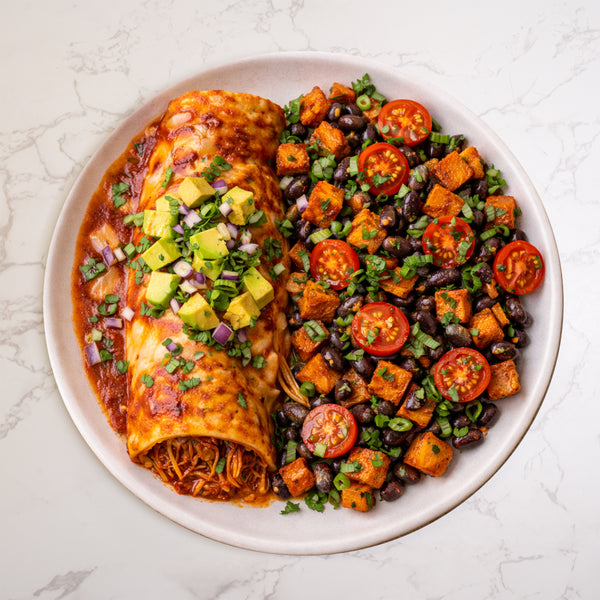 Pulled Jackfruit Enchilada, Sweet Potato & Black Bean Salad