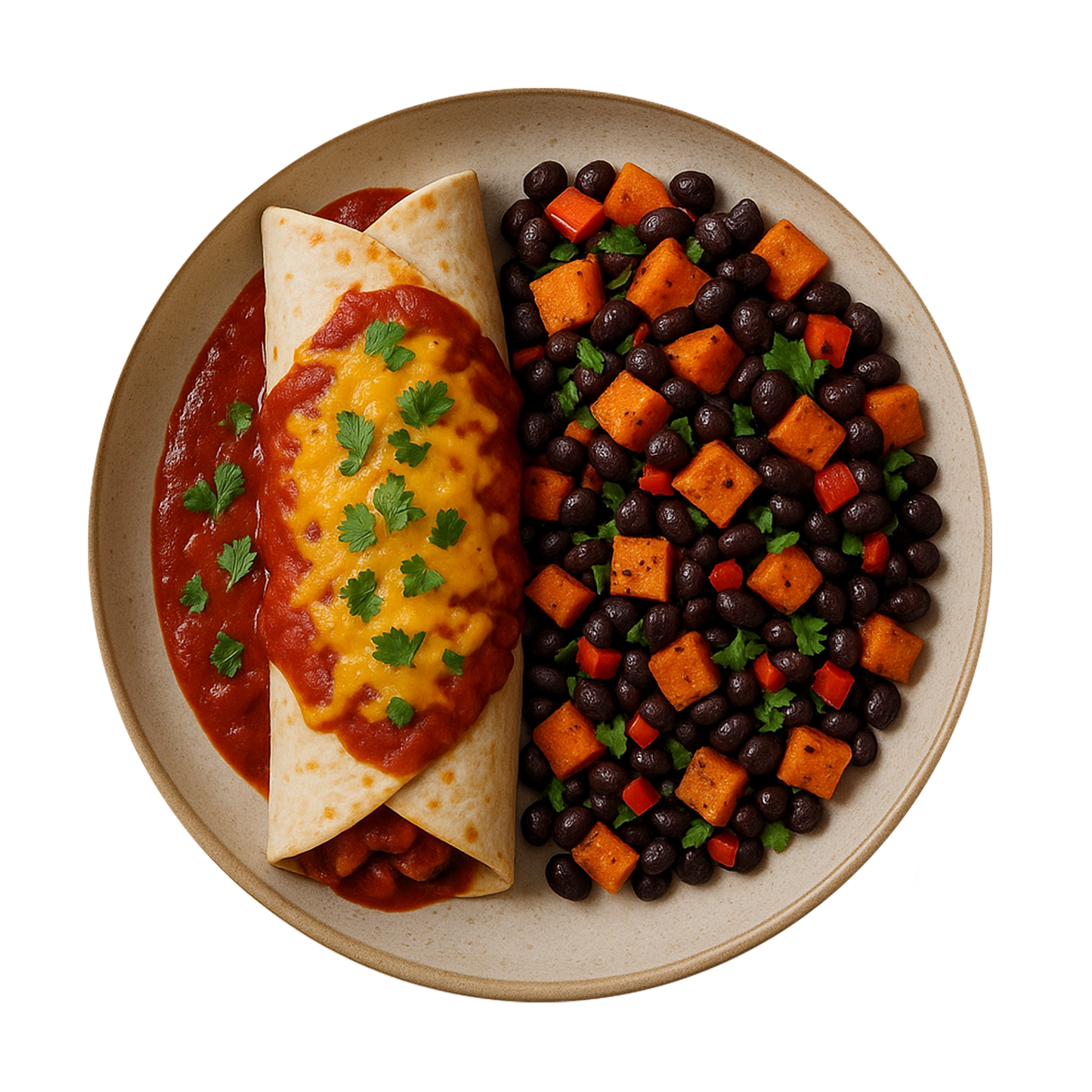Pulled Jackfruit Enchilada, Sweet Potato & Black Bean Salad
