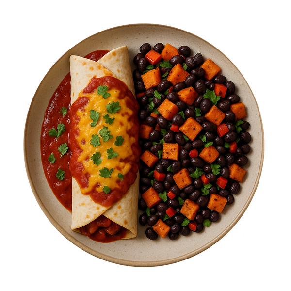 Pulled Jackfruit Enchilada, Sweet Potato & Black Bean Salad