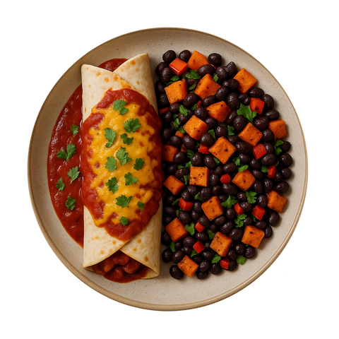 Pulled Jackfruit Enchilada, Sweet Potato & Black Bean Salad