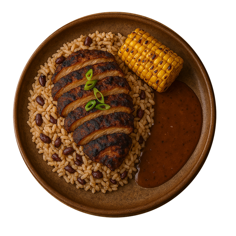 Jerk Chicken Rice & Peas Corn on the Cob