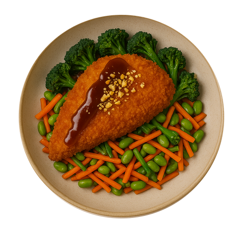Katsu Chicken, Carrot & Bean Salad, Fried Broccoli, Chopped Nuts (KETO)