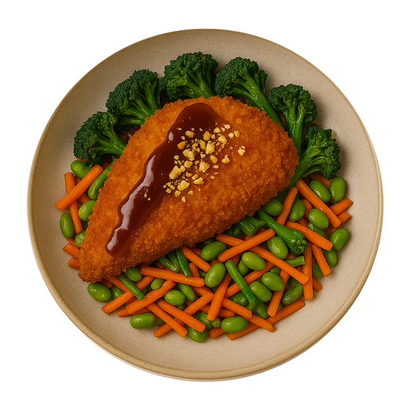 Katsu Chicken, Carrot & Bean Salad, Fried Broccoli, Chopped Nuts (KETO)