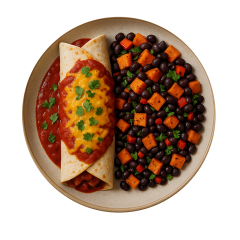 Pulled Jackfruit Enchilada, Sweet Potato & Black Bean Salad