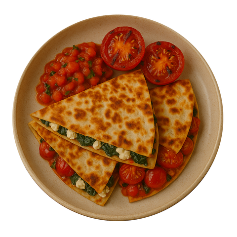 Feta & Spinach Quesadilla, Grilled Tomatoes, Chunky Tomato Salsa (KETO)