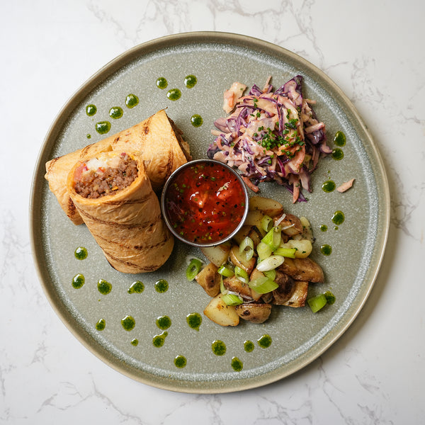 Smashed Burger Wrap, Parmentier Potatoes, Bozu Slaw, Burger Relish