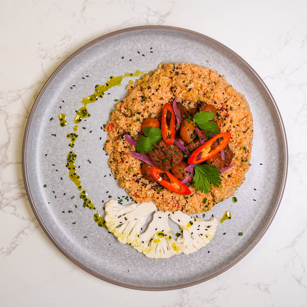 Stewed Beef Stiffado, Vegetable Couscous, Pickled Red Onion, Tzatziki