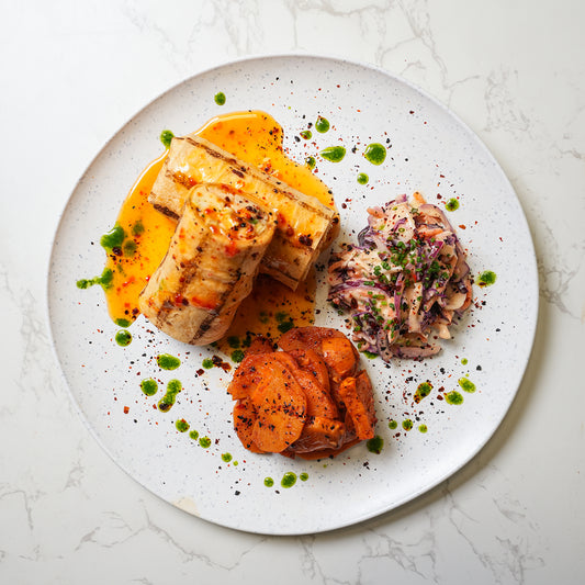 Sweet chilli chicken wrap with sweet potato and slaw – high protein healthy wrap meal prep UK delivery