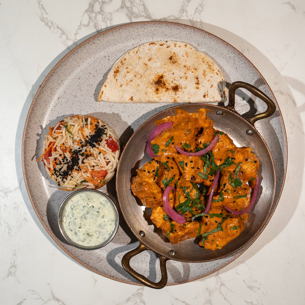 Tandoori Chicken Tikka, Chapati, Kachumber Salad, Mint Raita