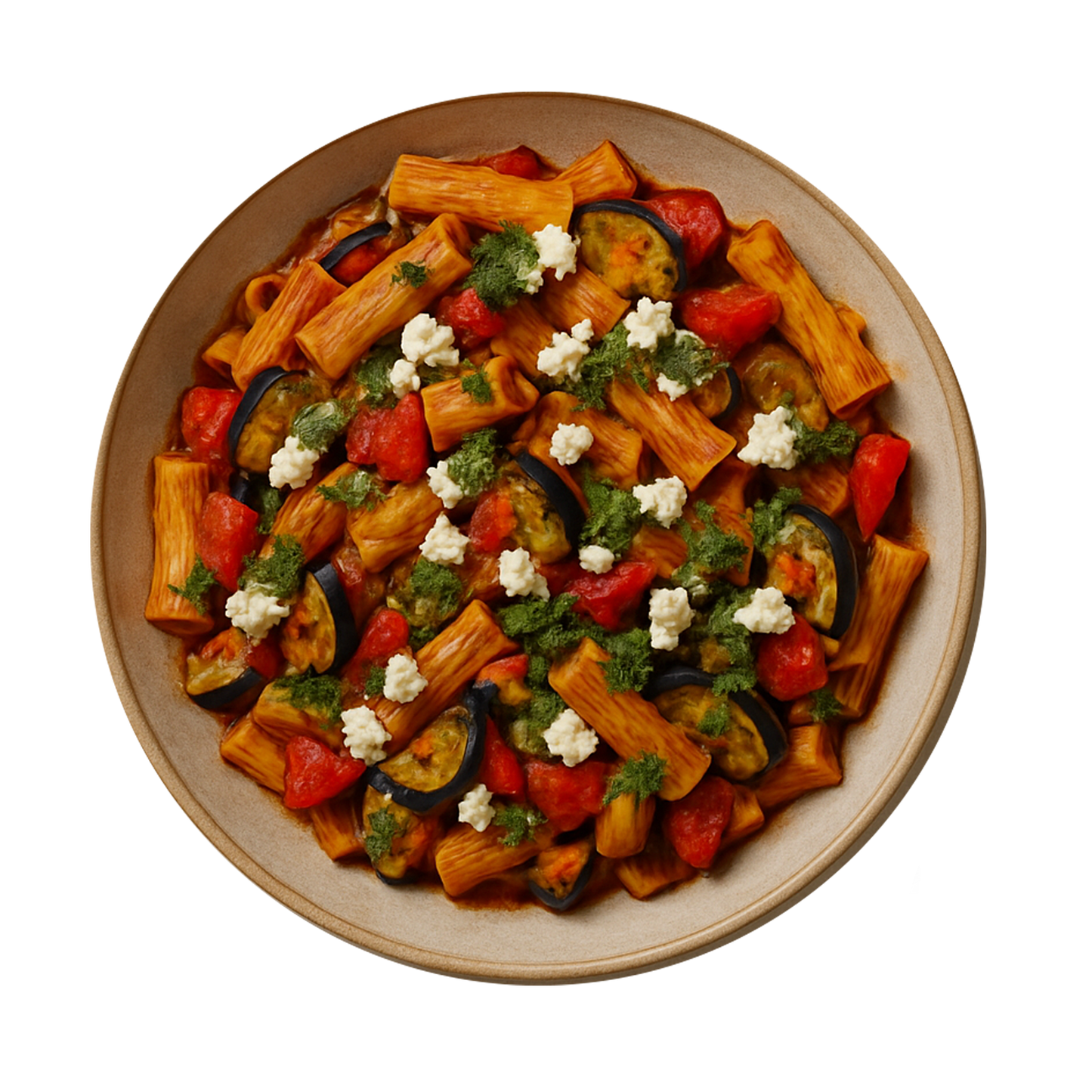 Mediterranean Vegetable Pasta Bake, Feta Cheese, Basil Pesto