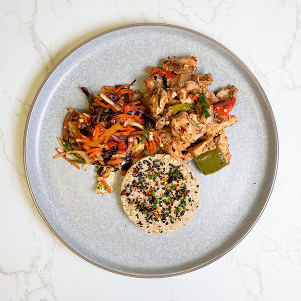 Yakitori Chicken, Seasoned Rice, Asian Salad, Miso & Chilli Dressing