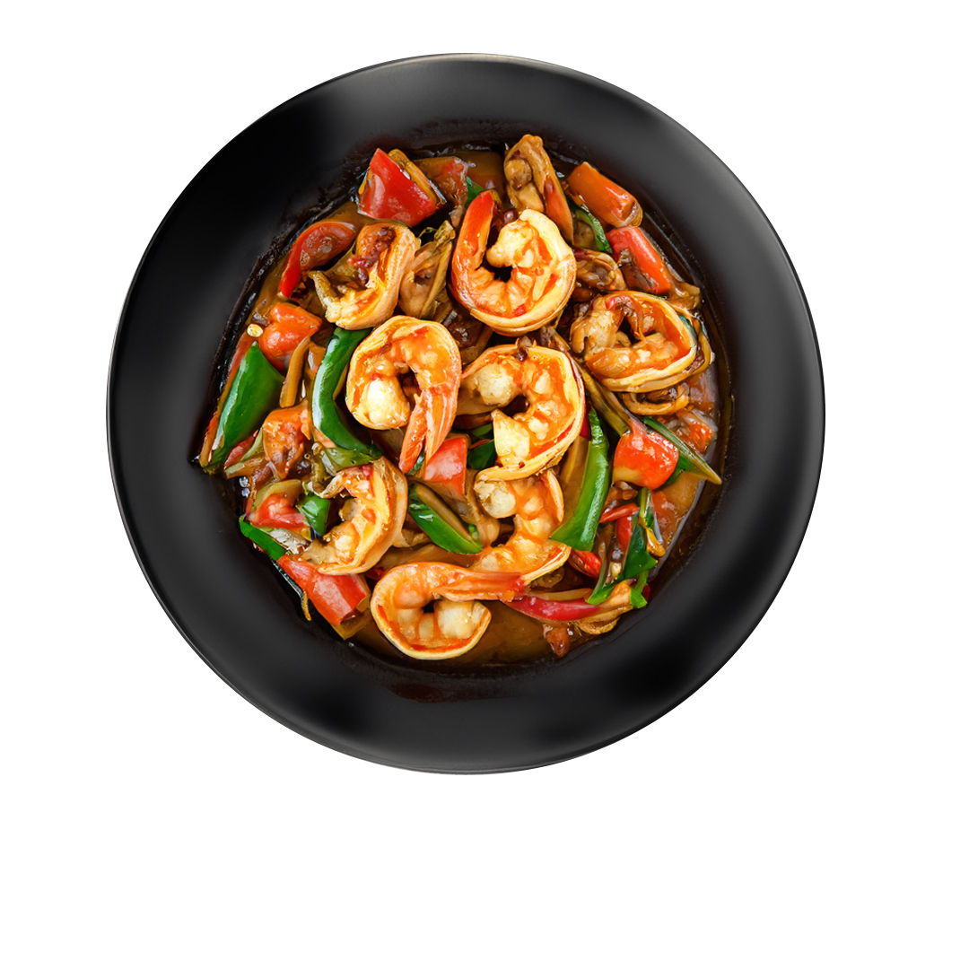 Chilli & Ginger King Prawn Stir Fry, Honey & Sesame Wok Fried Broccoli