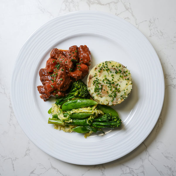 Traditional Braised Beef Casserole, Crushed New Potato